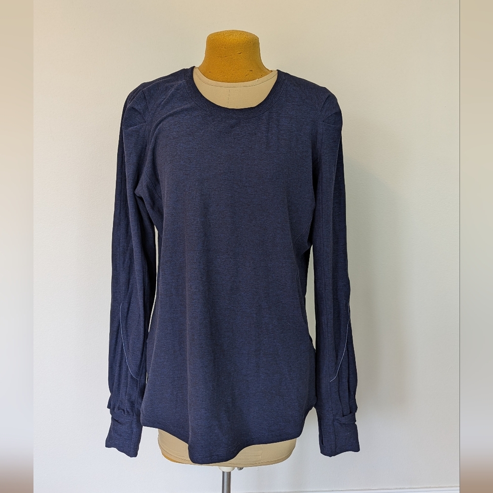 Lululemon NWOT sz 12 Navy Blue Extra Mile Heathered Long Sleeve Top
